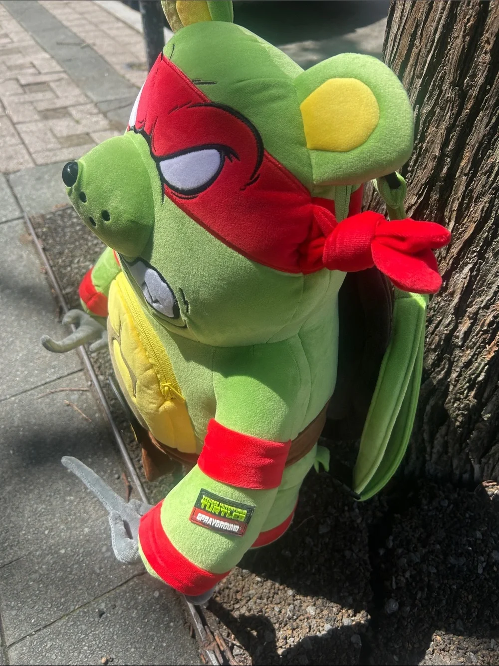 Sprayground Green Turtle-Inspired Plush with Red Mask and Yellow Belly